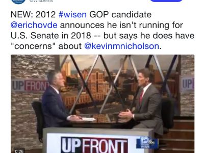 埃里克·霍夫德拒绝参加2018年竞选，重申对凯文·尼克尔森的“担忧”