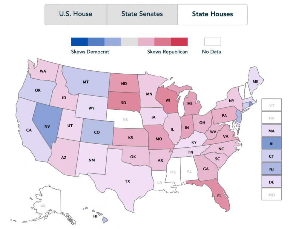 非营利组织PlanScore的分析显示，威斯康辛州的立法地图是全国最倾斜的，在州议会中支持共和党人。(来源:PlanScore.org)
